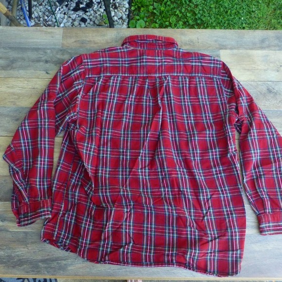 VIntage LL Bean Button Down sz L Flannel Shirt red plaid - Picture 5 of 5